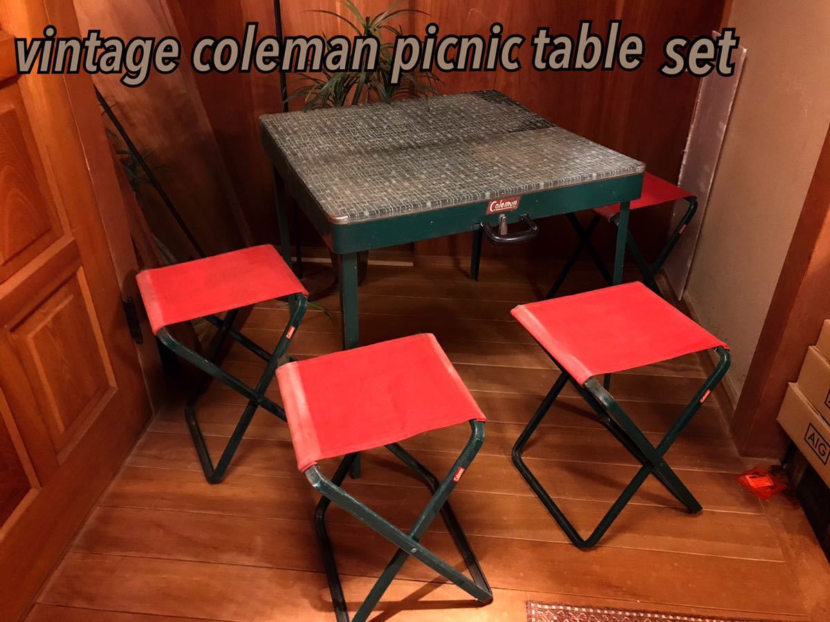 1950年代製コールマン フォールディングテーブル チェア ピクニックテーブル4点セット！_画像1