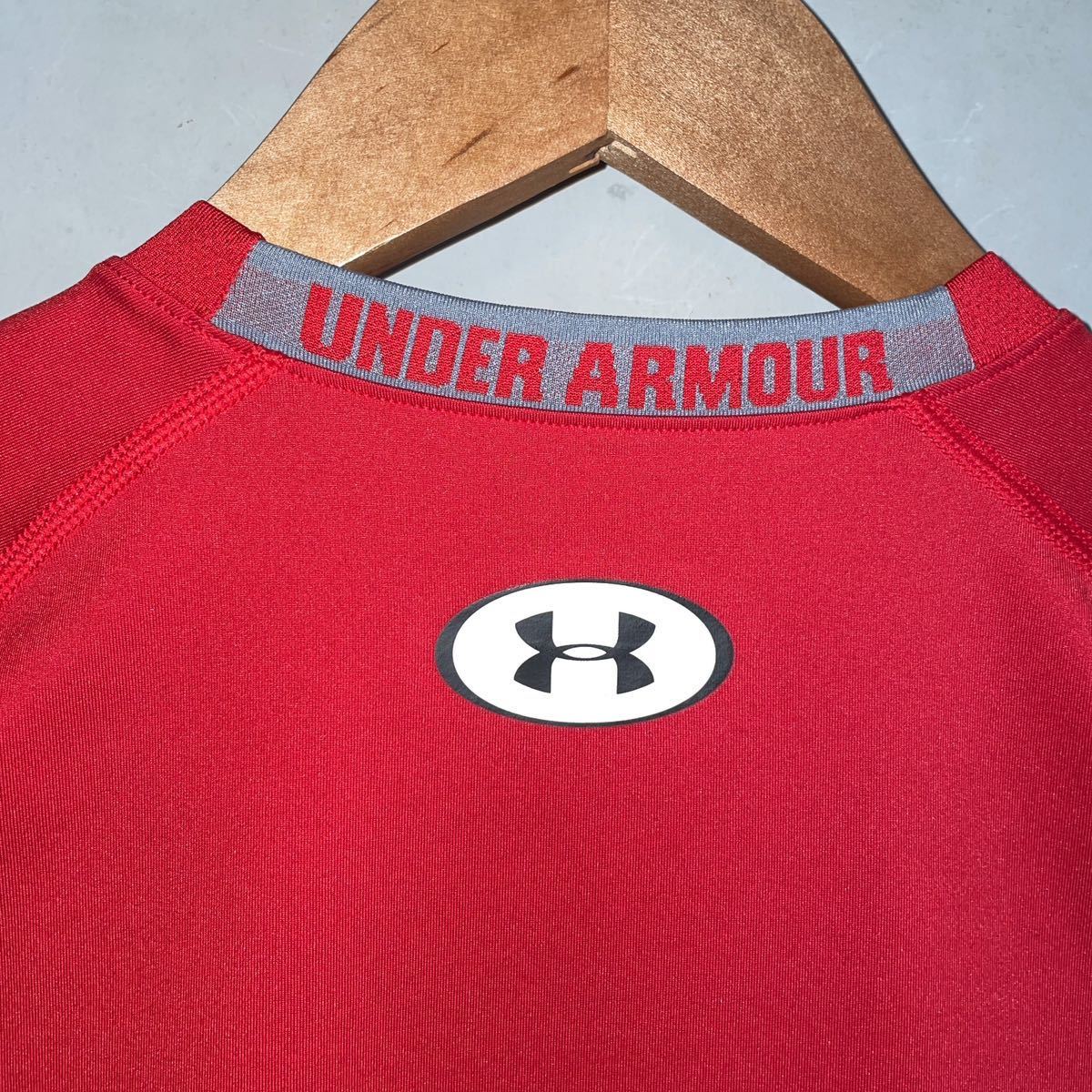 UNDER ARMOUR アンダーアーマー コンプレッション ヒートギア 赤 レッド メンズ SMサイズ 半袖 クルーネック トレーニング