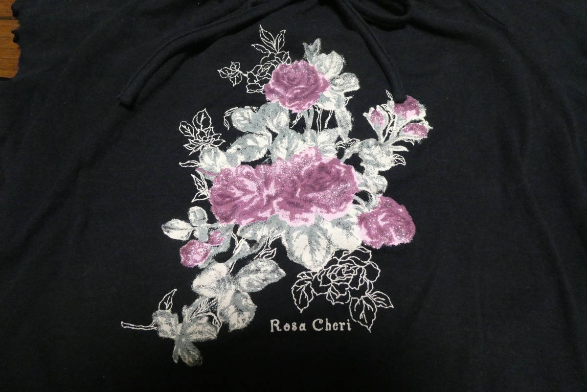 ローザシェリ Rosa Cheri レディース　バラ柄　黒 半袖　Tシャツ　Lサイズ　コットン100％_画像2