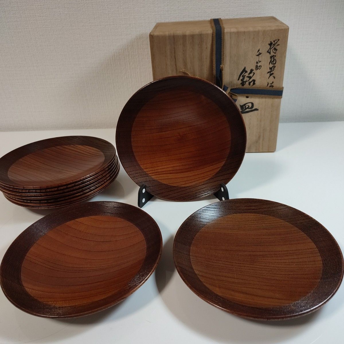 【セール】福袋のファッション通販 山中漆器 向出二郎作 銘々皿10客 千筋 欅天然木 山中塗技術保存 棗