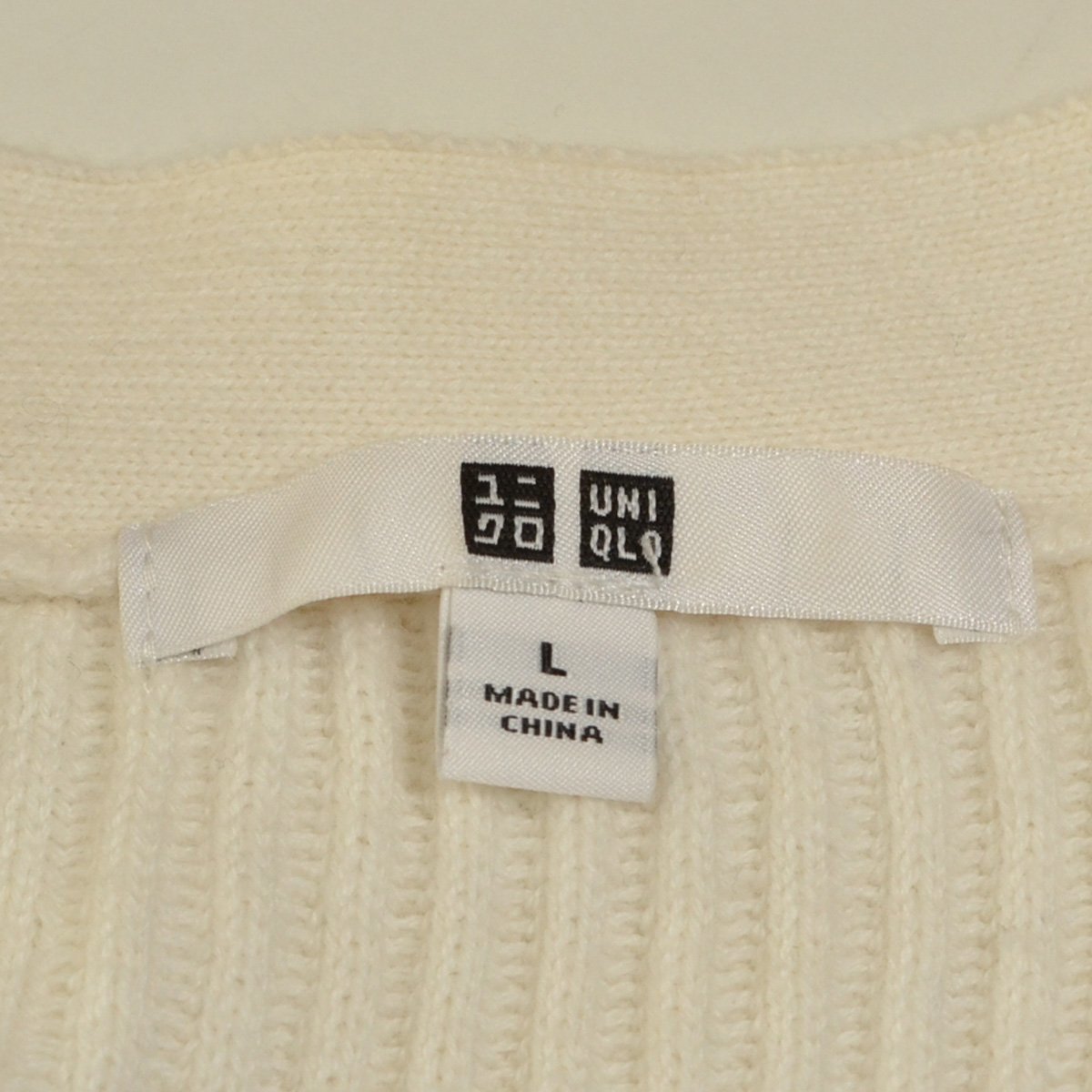 ◇425643 UNIQLO ユニクロ コットンカシミヤリブリラックス Vネックカーディガン 420292 サイズL コットン混 2019 レディース ホワイト_画像6