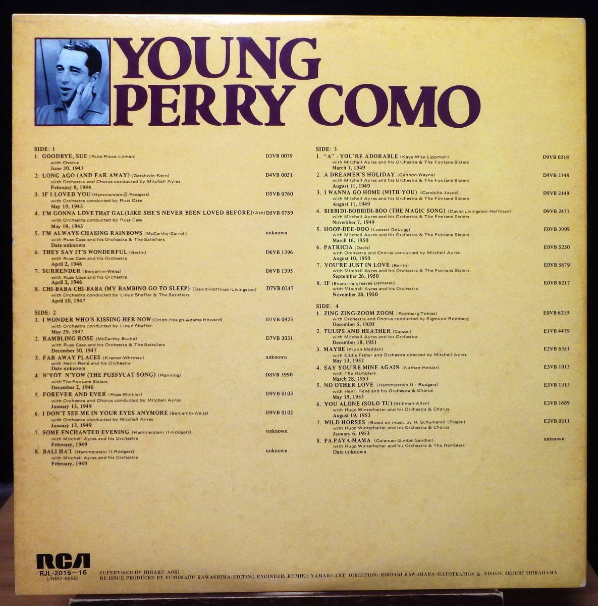 【JV151】PERRY COMO「Young Perry Como (若き日のペリー・コモ)」(2LP), 81 JPN(帯) mono Compilation/白ラベル見本盤　★ボーカル_画像2