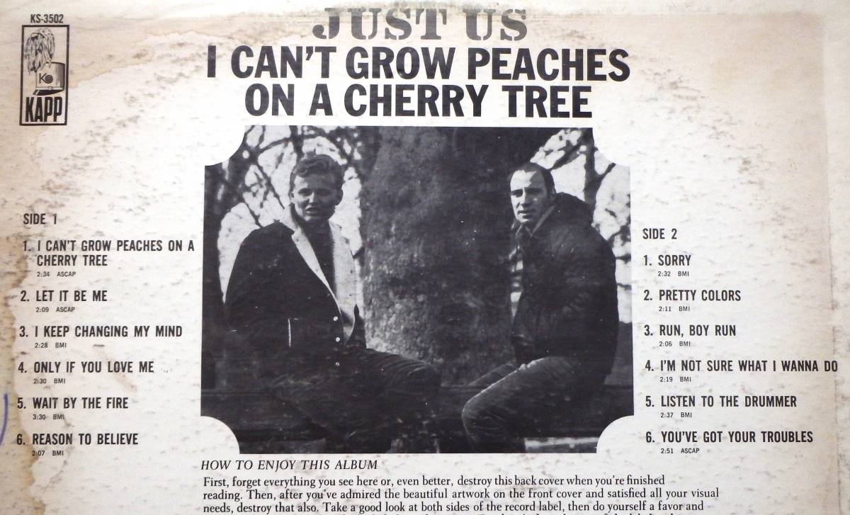 【SW281】JUST US「I Can't Grow Peaches On A Cherry Tree」, 66 US Original　★フォーク・ロック/フォーク_画像3