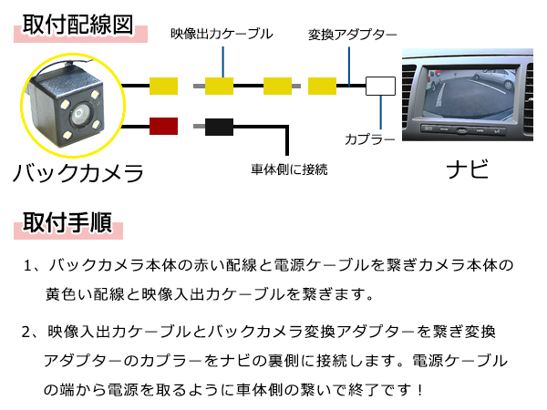 LEDライト付き バックカメラ & 入力変換アダプタ セット ダイハツ系 X008V-MV ムーヴ/ムーヴ カスタム_画像4