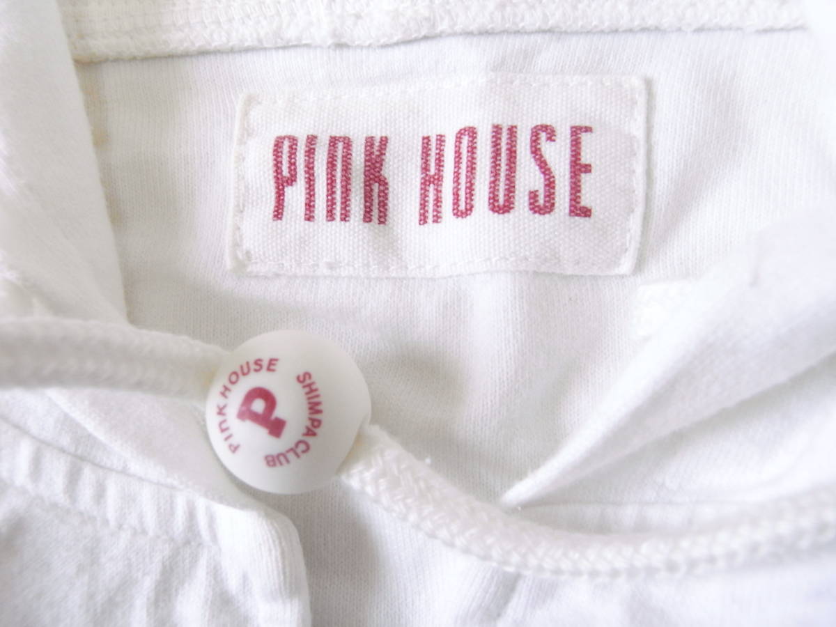 PINK HOUSE ピンクハウス パーカー フーディー フーディ フルジップパーカー カットソー生地 くま クマ ベアー ワッペン ロゴ 白 M_画像3