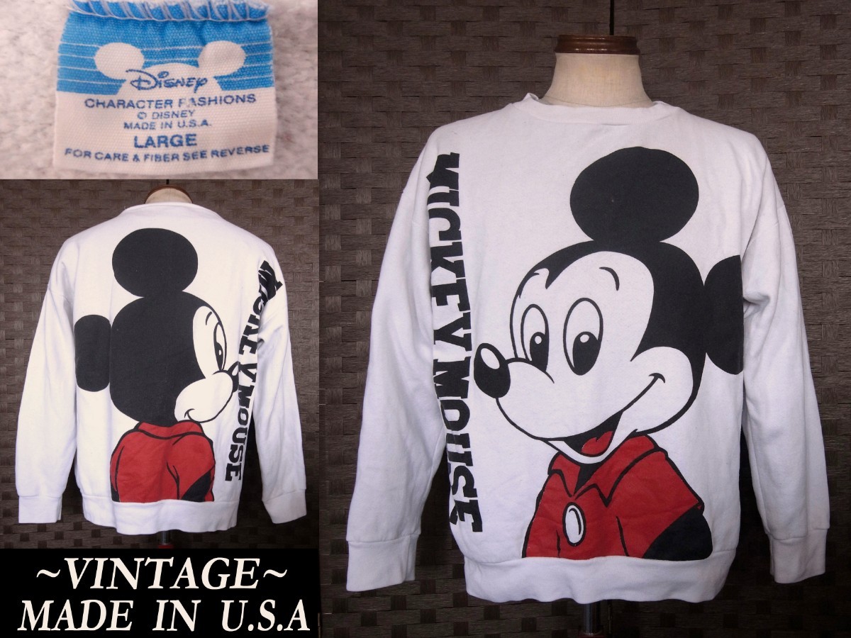【高い素材】 USA ミッキーマウス Disney ビンテージ 80s アメリカ製 VINTAGE オフィシャル sweat ビッグ MickeyMouse Lサイズ