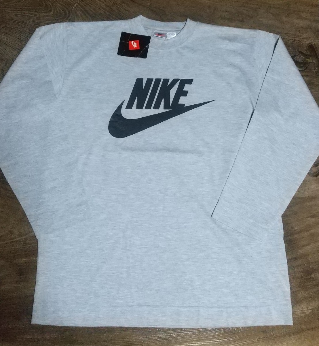 値下げ交渉 1990 or 2000年代 ナイキ 長袖 Tシャツ グレー ブラック 銀タグ 紙タグ付き 検)NIKE L/S TEE Gray Black ロングスリーブ 灰 黒