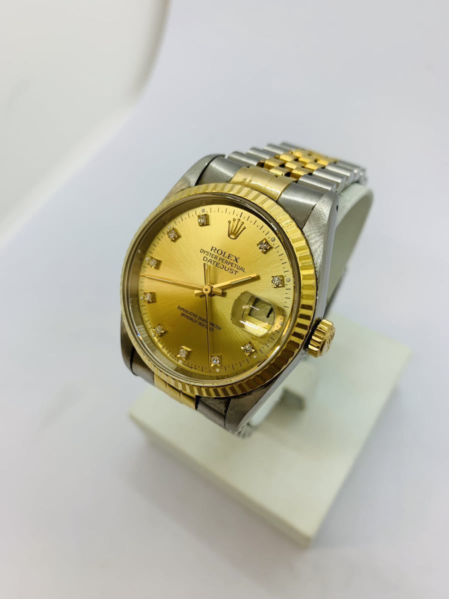 【ROLEX】ロレックス デイトジャスト SS/YG 10P ダイヤ 文字版 メンズ 自動巻き 腕時計