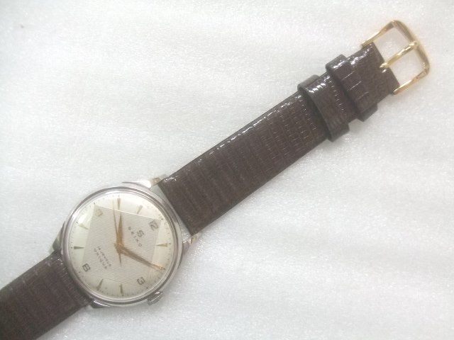 1950sセイコー珍品ダイヤルユニーク手巻15石腕時計OH済、新品風防交換済　X365_画像1