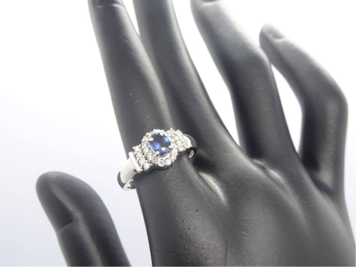 Pt S0.22CT D0.45CT 13号リング 4.2g プラチナ サファイア