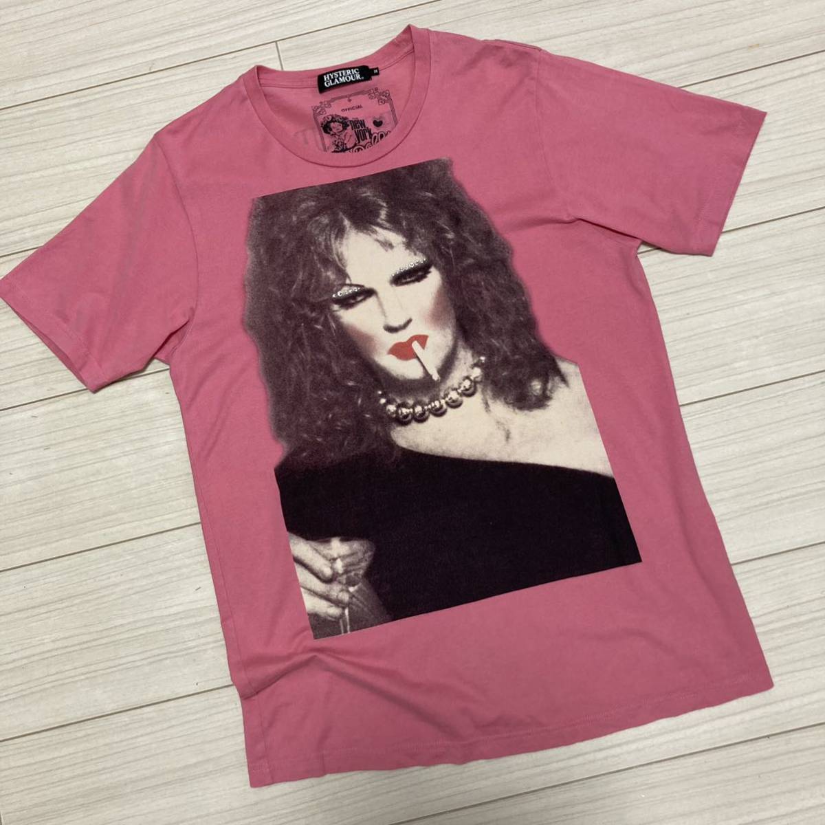 HYSTERIC GLAMOUR■ニューヨークドールズ アーサーケイン Tシャツ M ピンク ラインストーン 追悼 ヒステリックグラマー New York Dolls