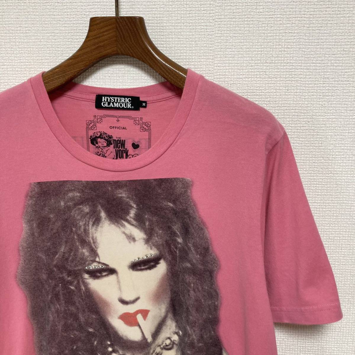 HYSTERIC GLAMOUR■ニューヨークドールズ アーサーケイン Tシャツ M ピンク ラインストーン 追悼 ヒステリックグラマー New York Dolls