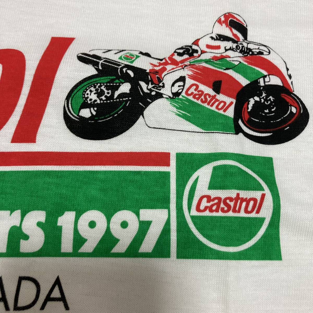 デッドストック90s■鈴鹿8耐 SUZUKA 8HOURS 97 Tシャツ F 白 1997 Castrol カストロール バイク ロードレース 岡田忠之 Aaron SLIGHT_画像6