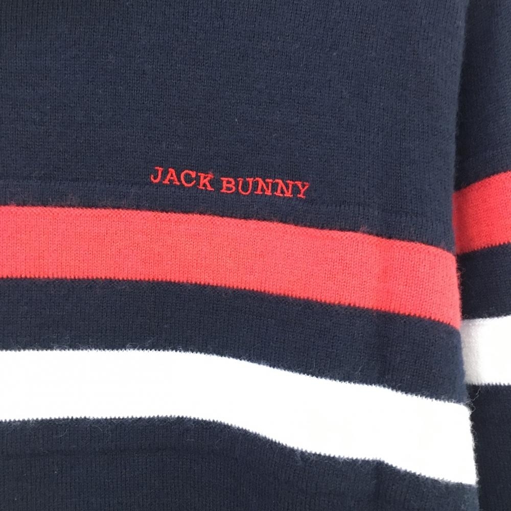 【超美品】ジャックバニー タートルネックセーター ネイビー×レッド ニット ウール混 メンズ 4(Ｍ) ゴルフウェア Jack Bunny_画像3