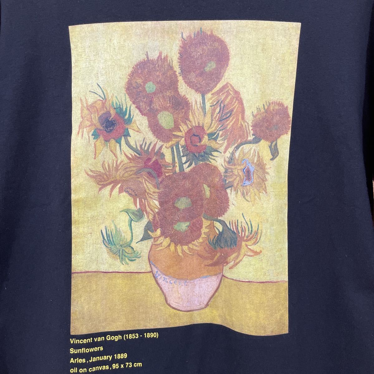 ゴッホミュージアム公式 Van Gogh Sunflowers BIG ゴッホ ひまわり Tシャツ サイズL ブラック ナノ・ユニバース_画像3