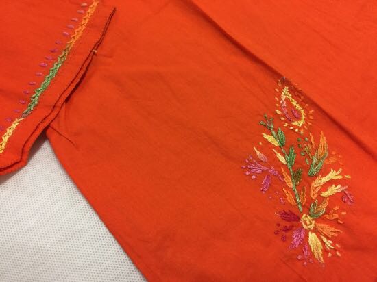 インド カシミール刺繍《手刺繍》カフタン風チュニック エスニック花柄 オレンジ_画像4