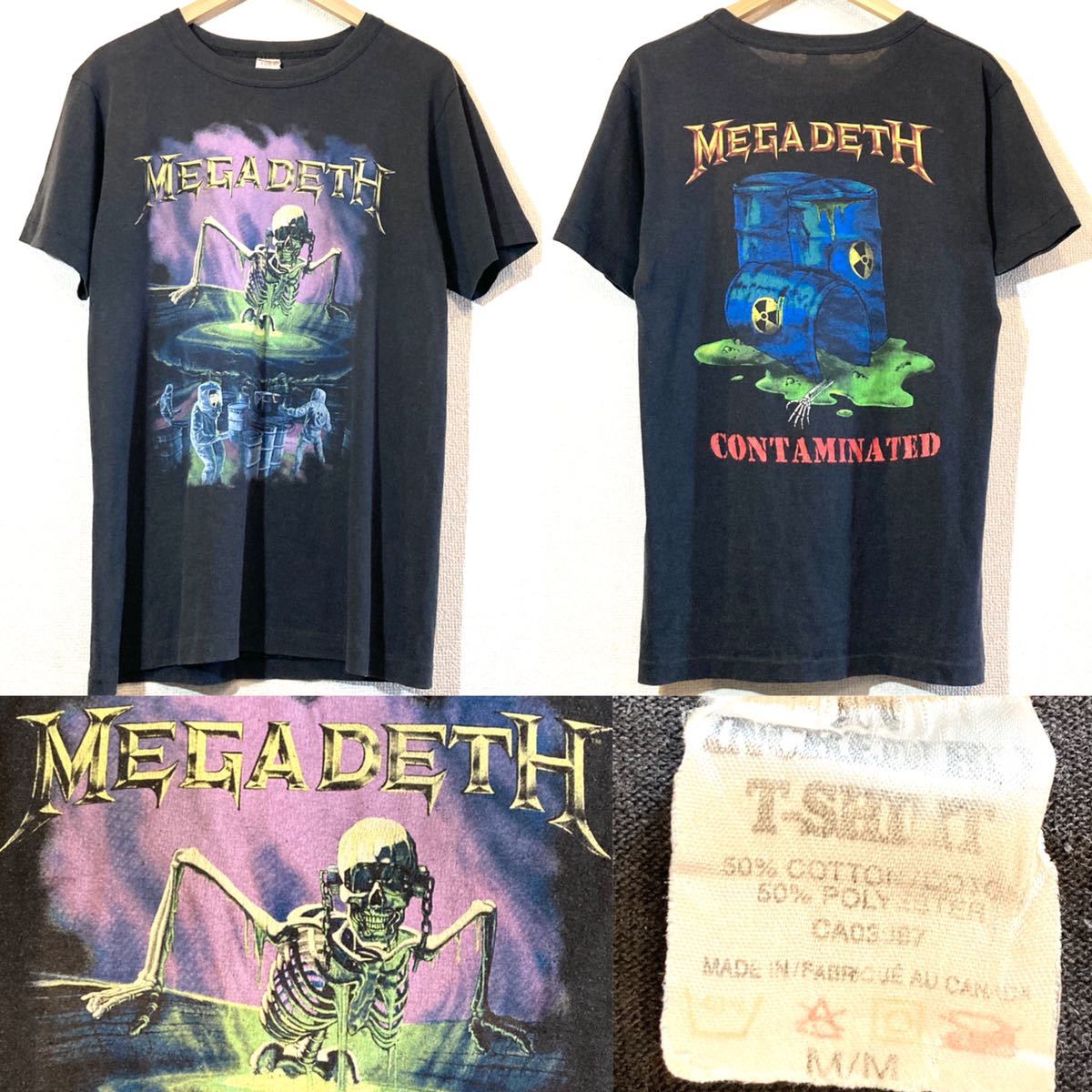 MEGADETH！CONTAMINATED！80'sVINTAGE！バンドTシャツ！ロック！両面プリント！シングル！USA製！メガデス！初販モデル ビンテージ 89's 黒