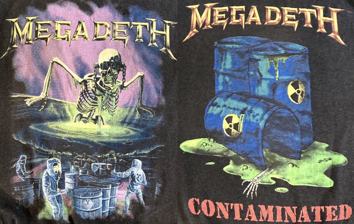 MEGADETH！CONTAMINATED！80'sVINTAGE！バンドTシャツ！ロック！両面プリント！シングル！USA製！メガデス！初販モデル ビンテージ 89's 黒