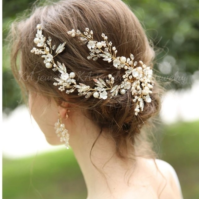 ヘッドドレス ウェディング ヘアアクセサリー 髪飾り 結婚式 花嫁 ゴールド 新品 ブライダル アクセサリー ウエディング パール お花の画像3