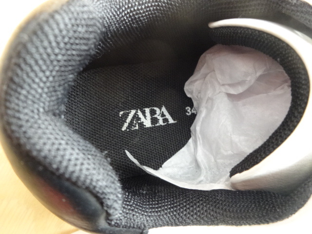 .Y4800 прекрасный товар *ZARA Zara Kids eko кожа спортивные туфли размер 34 21,5cm белый × чёрный для мужчин и женщин boys девушки ребенок обувь 