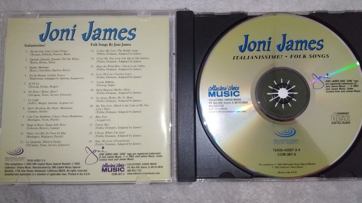 CD ジョニ・ジェイムス Joni James / ITALIANISSIME! + FOLK SONGS