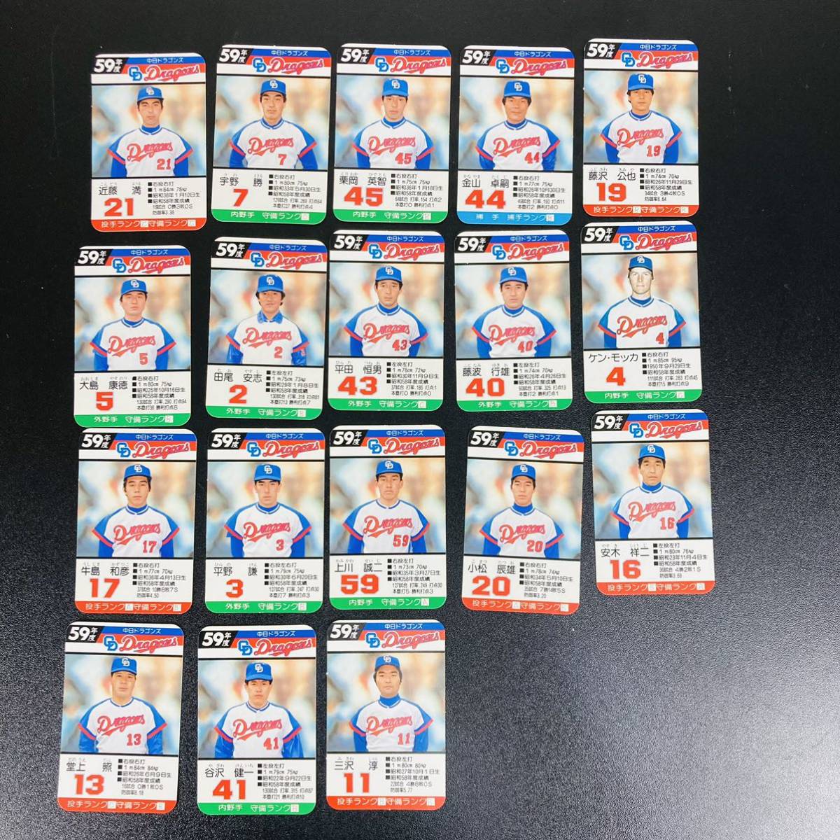 タカラ プロ野球 カードゲーム 59年 中日 ドラゴンズ 谷沢健一 田尾