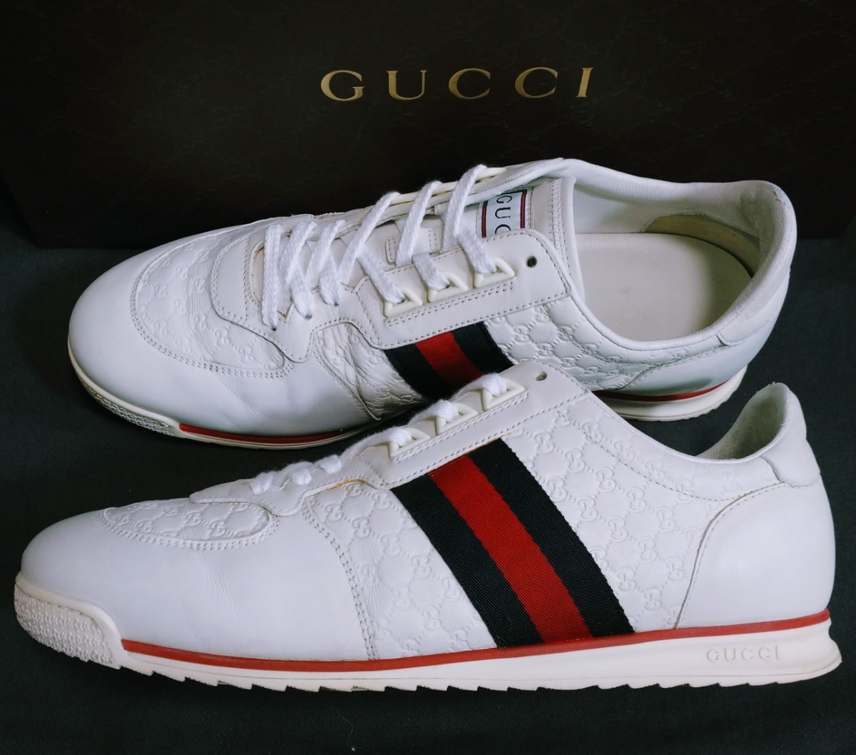 美品★GUCCI・レザー マイクロ グッチシマ GG スニーカー(341 2)