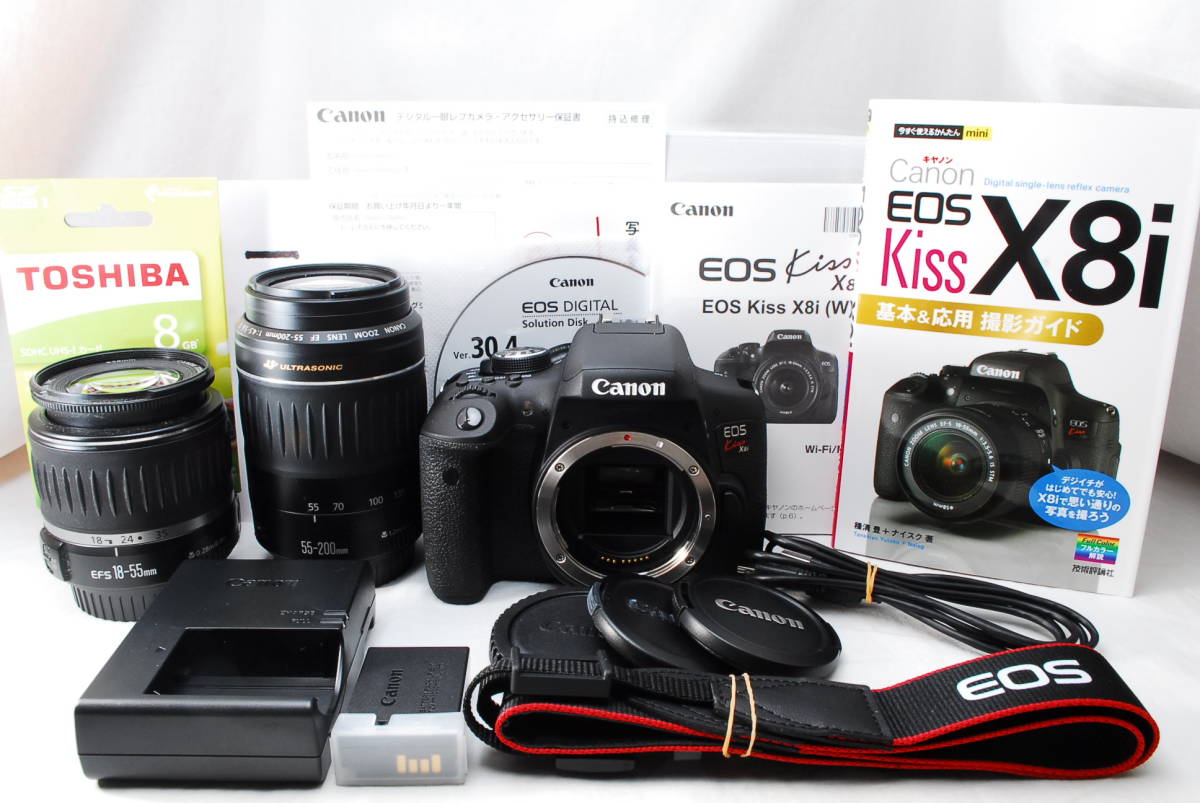 ★ほぼ新品★ Canon キャノン EOS Kiss X8i 純正超望遠ダブルレンズセット 元箱&SD+マニュアル本付き♪ 来年3月までのメーカー保証付き♪