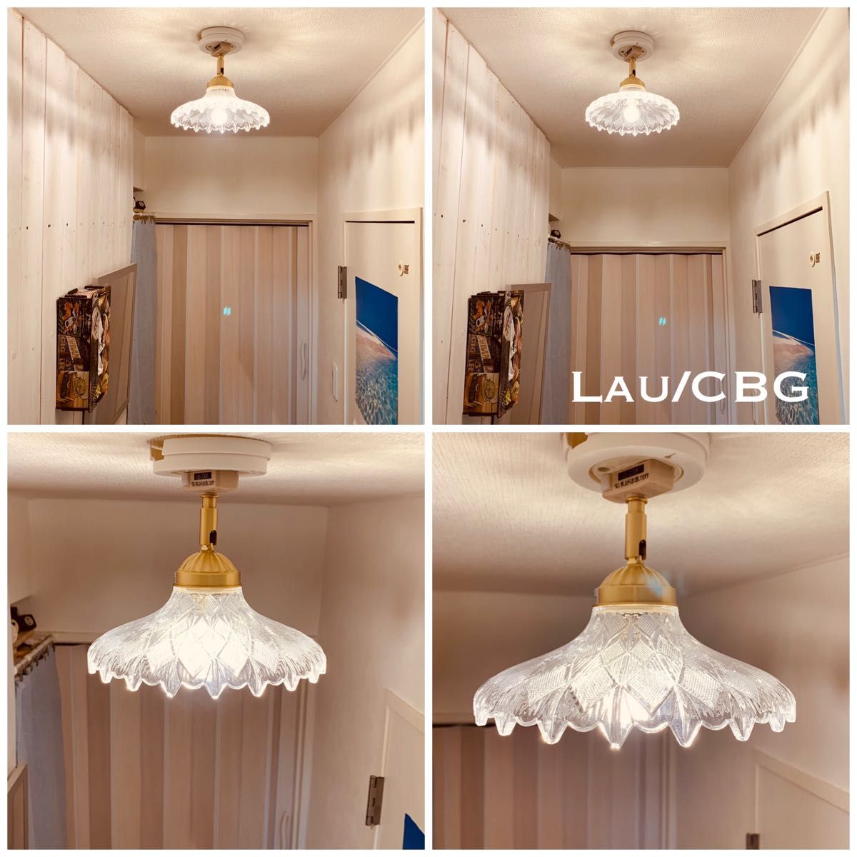 天井照明 Lau/CBG シーリングライト ガラス製 ランプシェード E17磁器ソケット 角度自在器付真鋳器具