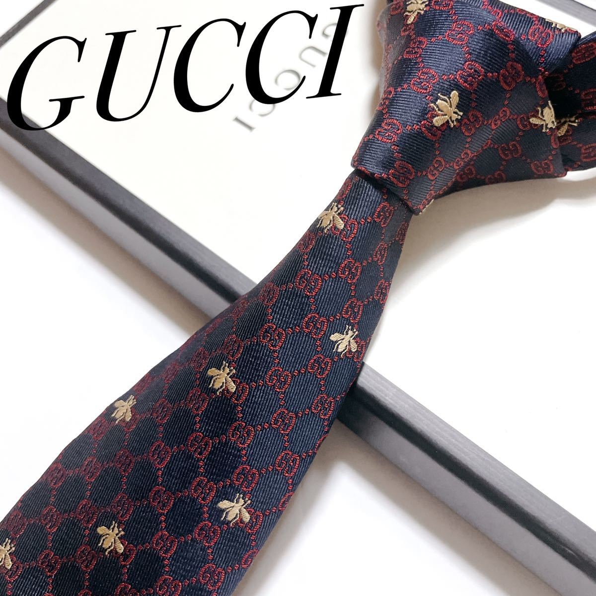 美品・箱付き グッチ GUCCI ネクタイ ハイブランド GG柄 インター