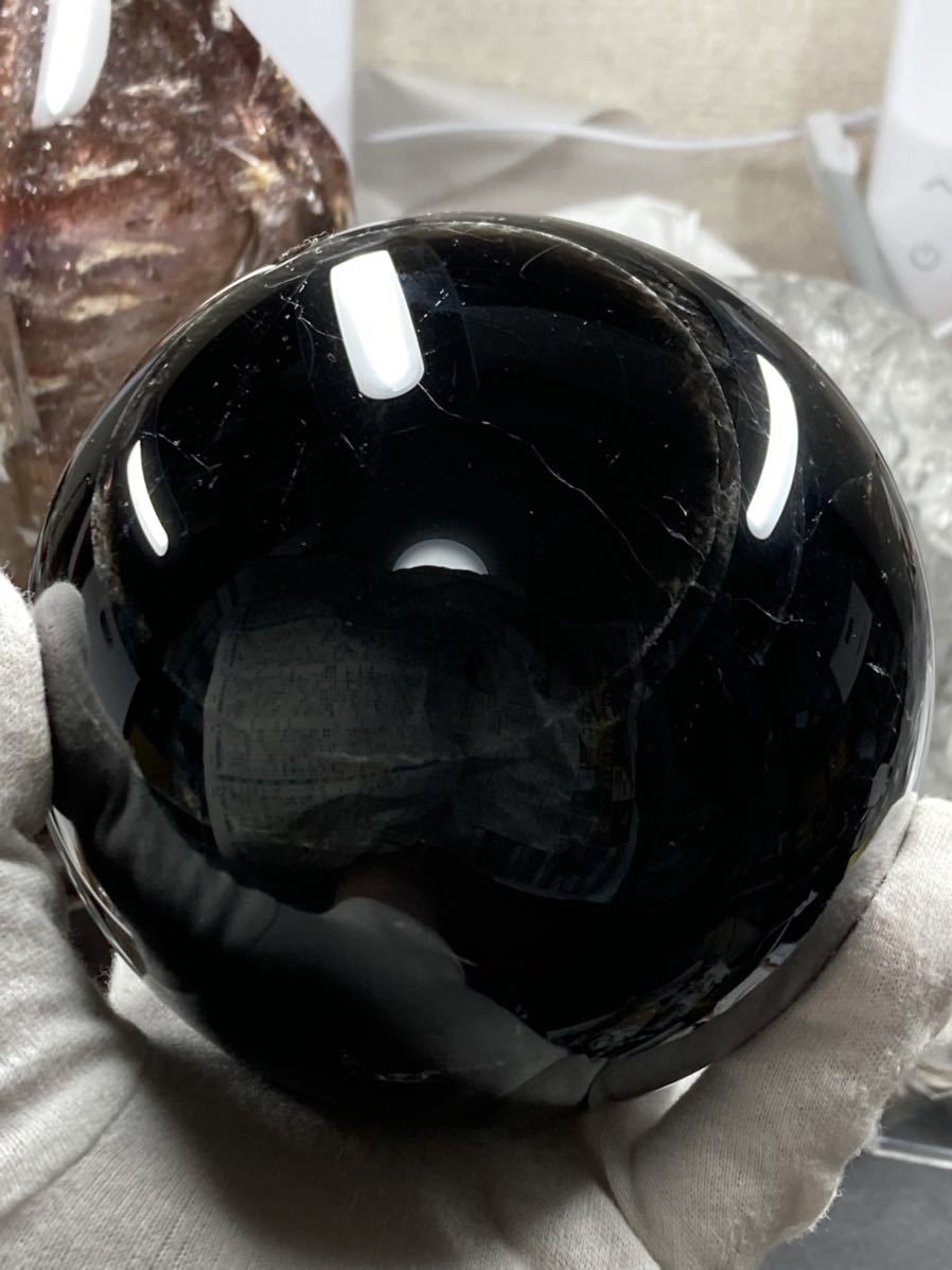 中国 山東省産 スター モリオン (黒水晶) 丸玉 約110mm 2.1kg 0423