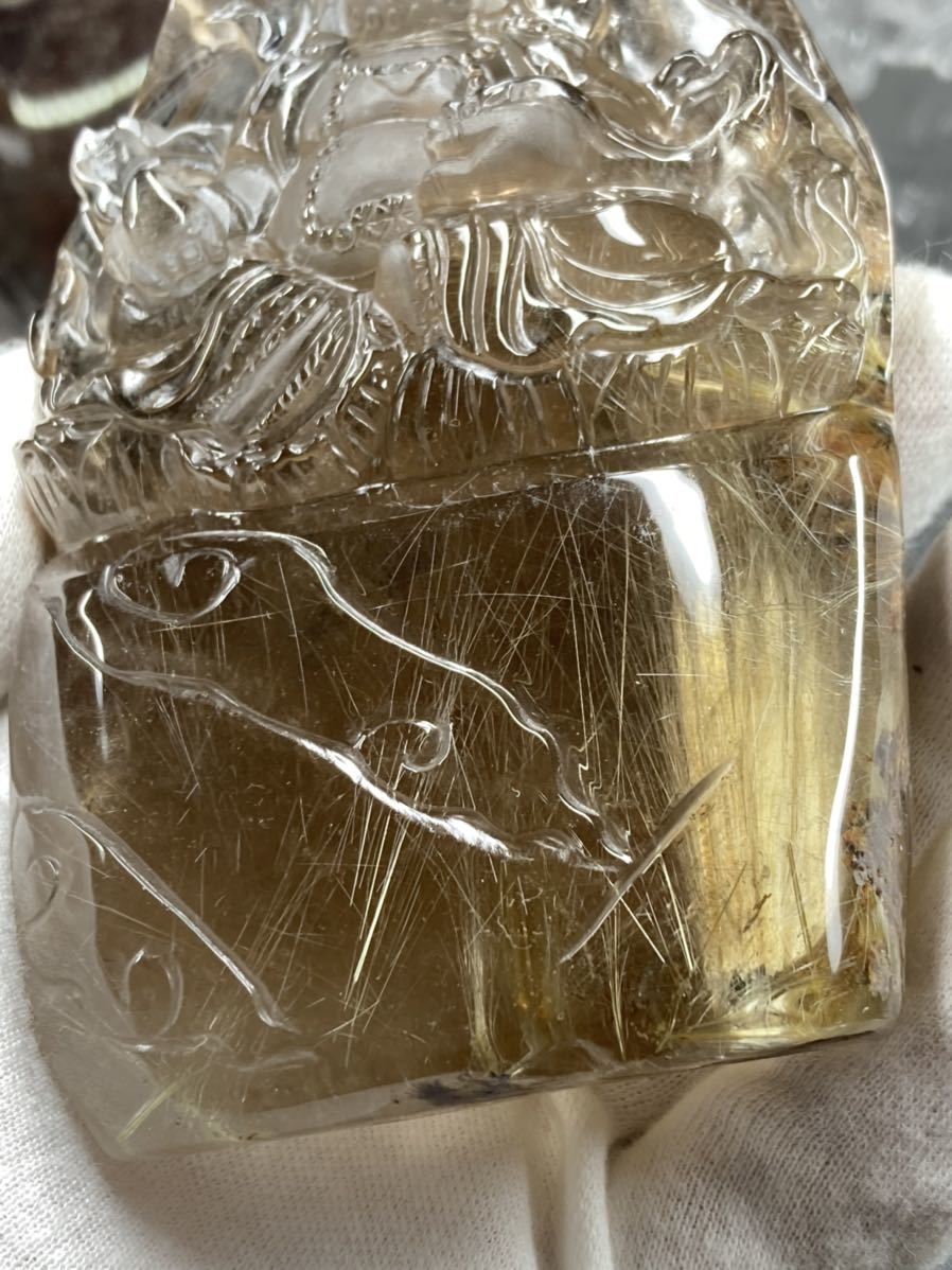 ルチル クオーツ 黄財神 約508g 彫り物 神様 0418