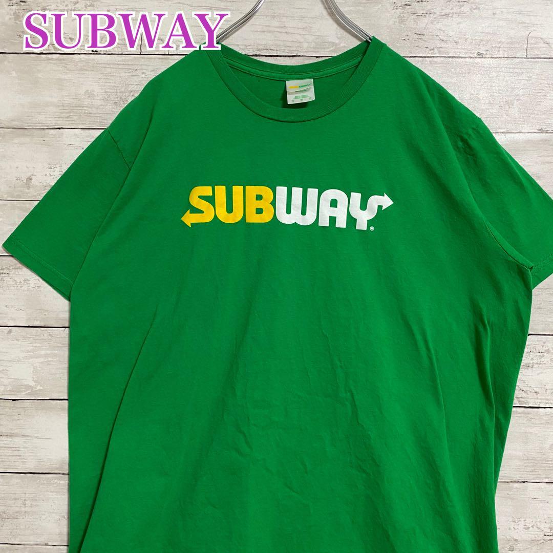 【入手困難】SUBWAY サブウェイ　Tシャツ　XLサイズ　センターロゴ　企業　会社　希少カラー　グリーン　緑　一点物 ゆったり　レア　半袖_画像1