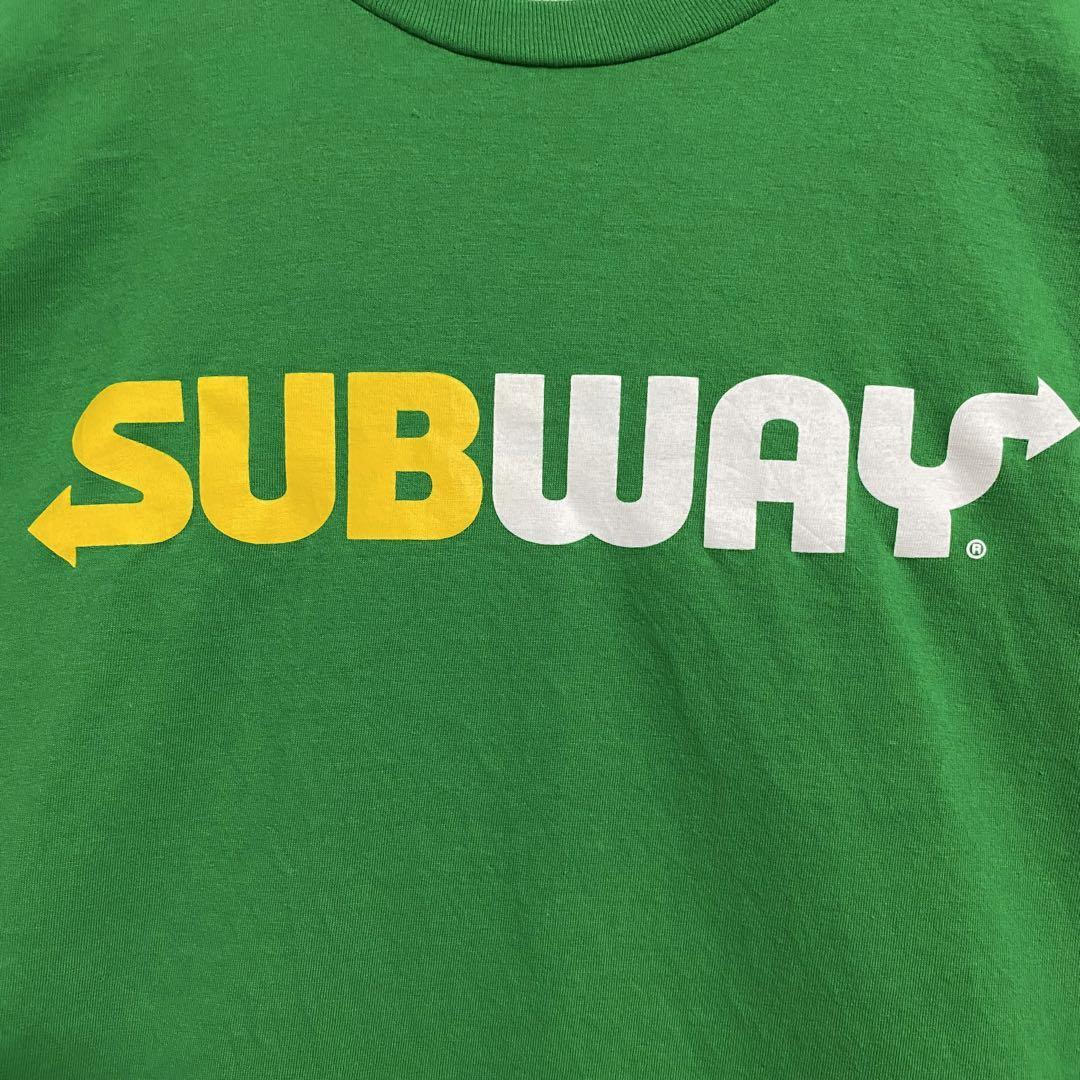 【入手困難】UBWAY サブウェイ　Tシャツ　XLサイズ　センターロゴ　企業　会社　希少カラー　グリーン　緑　一点物 ゆったり　海外　輸入