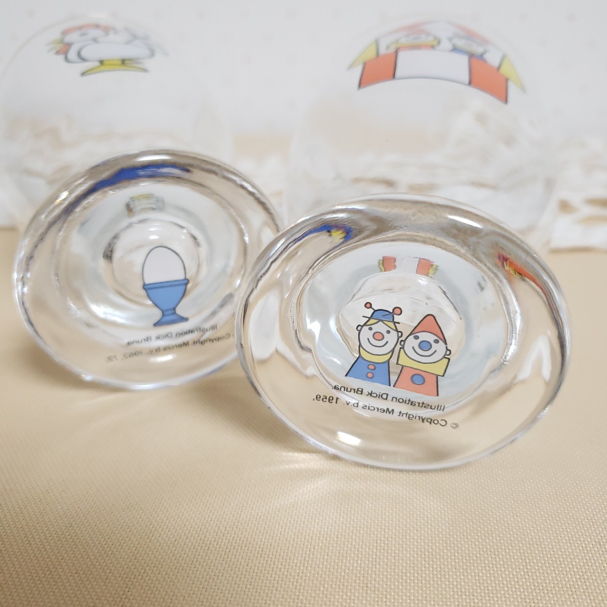 未使用 ディックブルーナ グラス7客セット コップ ステムグラス レトロ ガラス 食器 ファーム 脚付きグラス 仲間 うし にわとりの画像7