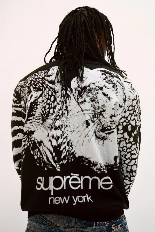 送料無料 S 黒 Supreme Big Cats Jacquard L/S Top Sweater Black