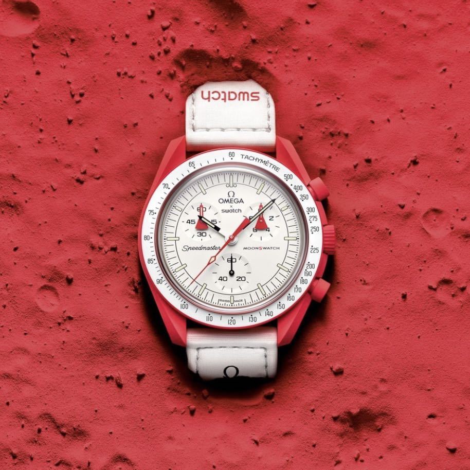 送料無料 赤 Swatch Omega Bioceramic Moonswatch Mission to Mars