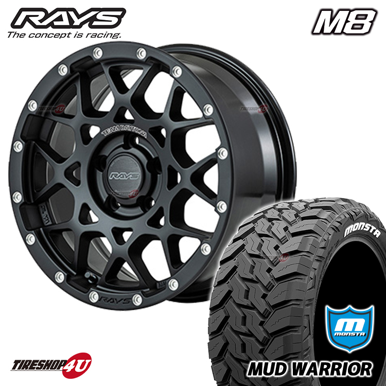 4本セット RAYS DAYTONA M8 17x7.0J 5/127 +40 7J N2 マットブラック MONSTA MUD WARRIOR M/T 265/70R17 ジープ ラングラー JL JK_画像1