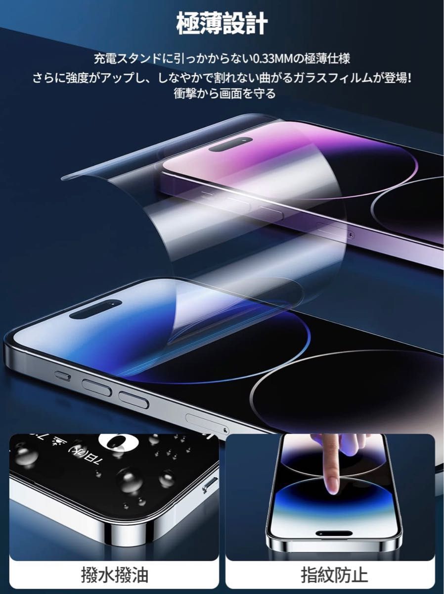 iphone14pro ガラスフィルム 6.1インチ 【2023年新設計-誰でも簡単に貼れる】 99.99％高透過率 耐衝撃 