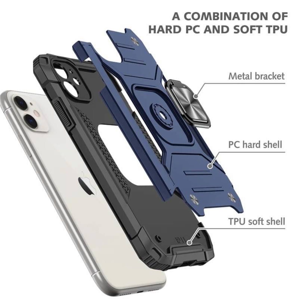 耐衝保護★ 携帯ケース iPhone11 磁石 リングスタンドホルダー 白　ホワイト　落下防止　スマホリング 耐衝撃