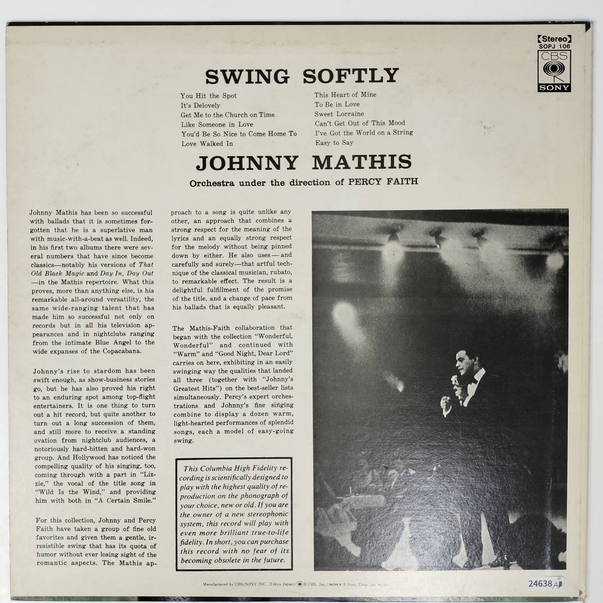 24638 Johnny Mathis With Percy Faith And His Orchestra/Swing Softly_画像2