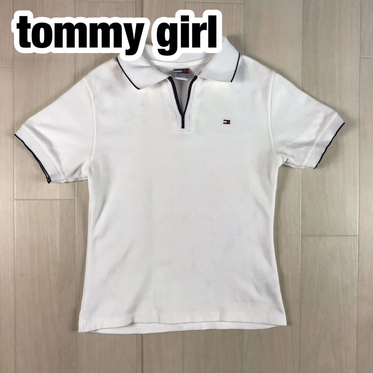 tommy girl トミーガール 半袖ポロシャツ レディースサイズ ホワイト 刺繍ロゴ_画像1