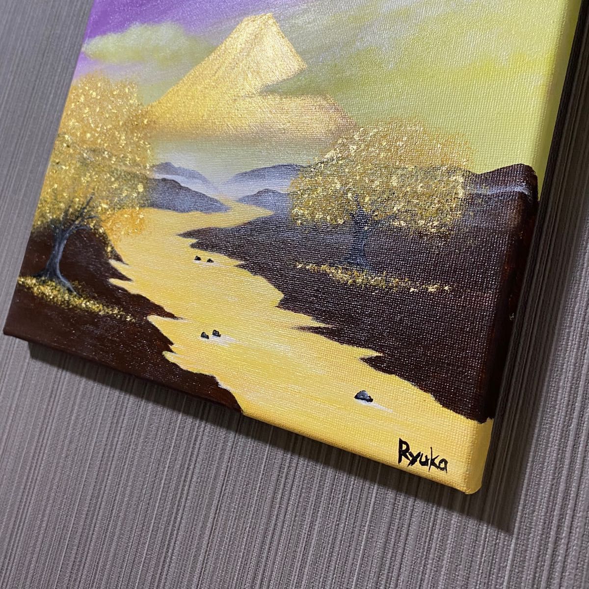 ひし型 ■開運パワーアート■ 黄金の富士山と黄金の川と金のなる木