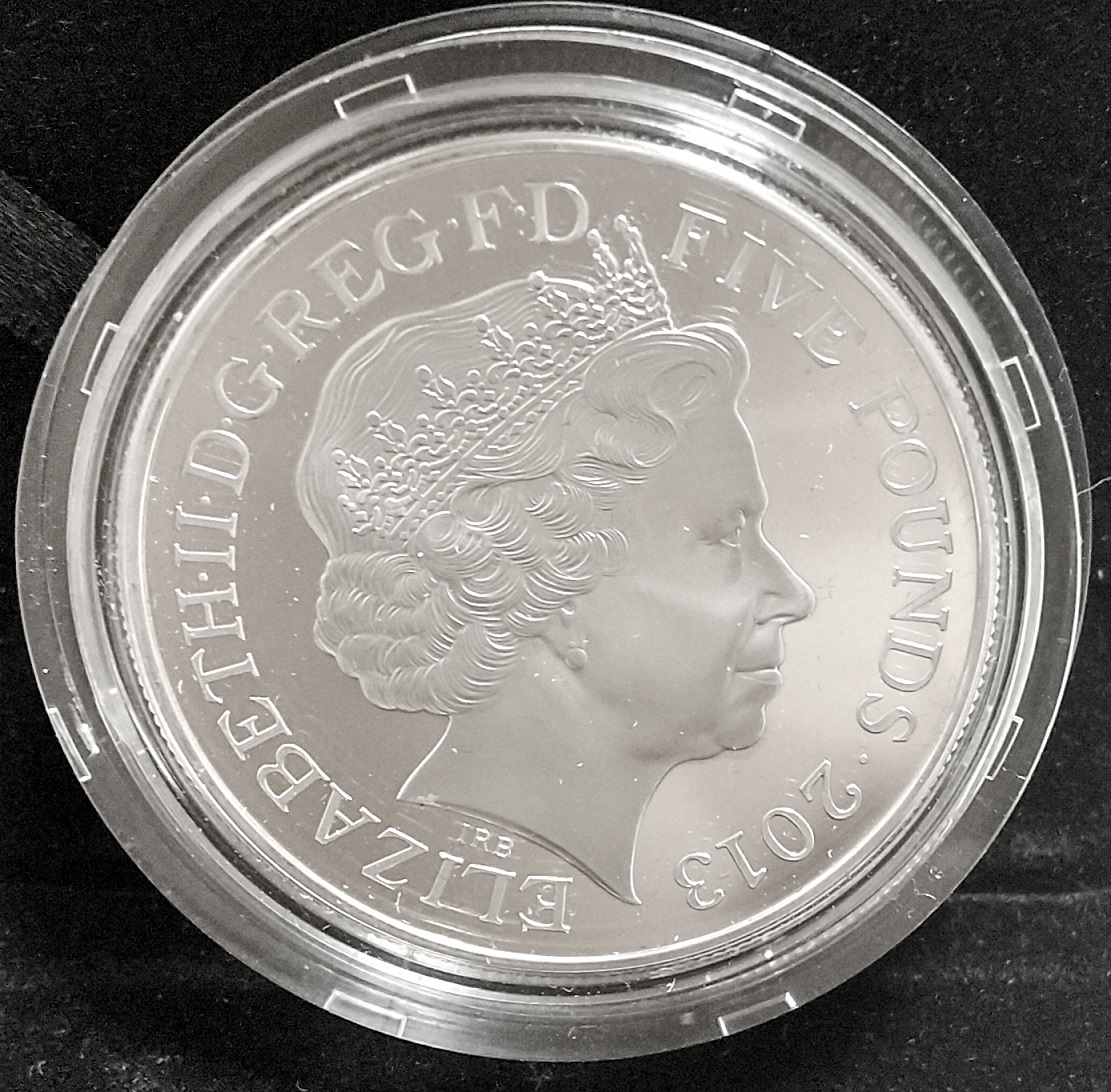 2013年 英国 イギリス エリザベス 2世 コロネーション 戴冠式60周年記念 クラウンジュエル 5ポンド プルーフ 銀貨_画像3