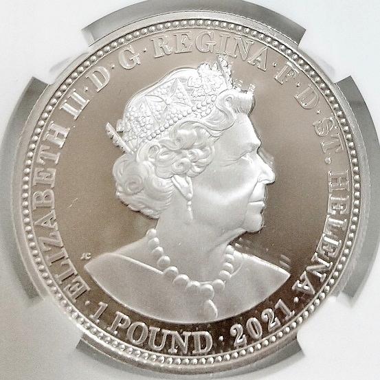 FDI 初日ラベル 2021年 セントヘレナ スリーグレイセス 1ポンド 1オンス プルーフ 銀貨 NGC PF69 ULTRA CAMEO First Day of Issue イギリス_画像5