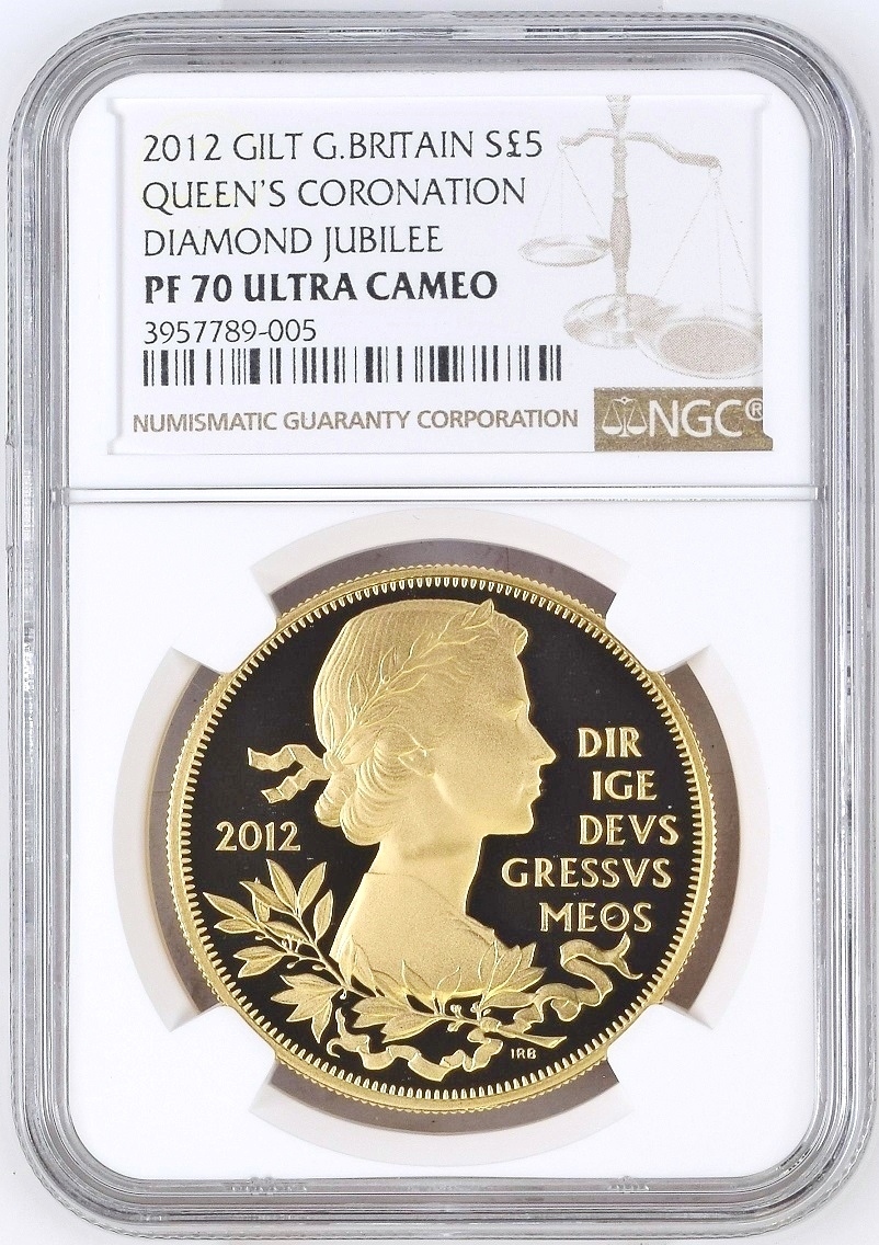 最高鑑定 2012年 イギリス ダイヤモンドジュビリー 5ポンド 金メッキ