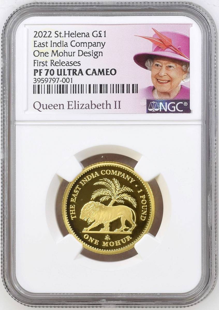 2022年 英国領 セントヘレナ モハール ライオン 1ポンド プルーフ 金貨 NGC PF70 ULTRA CAMEO First Releases イギリス 東インド社_画像1