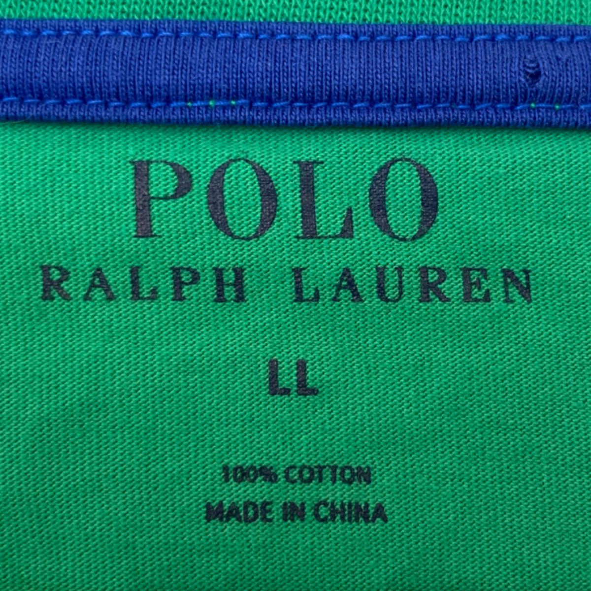 POLO RALPH LAUREN ポロラルフローレン Vネック半袖Tシャツ ポニー刺繍 グリーン メンズXL