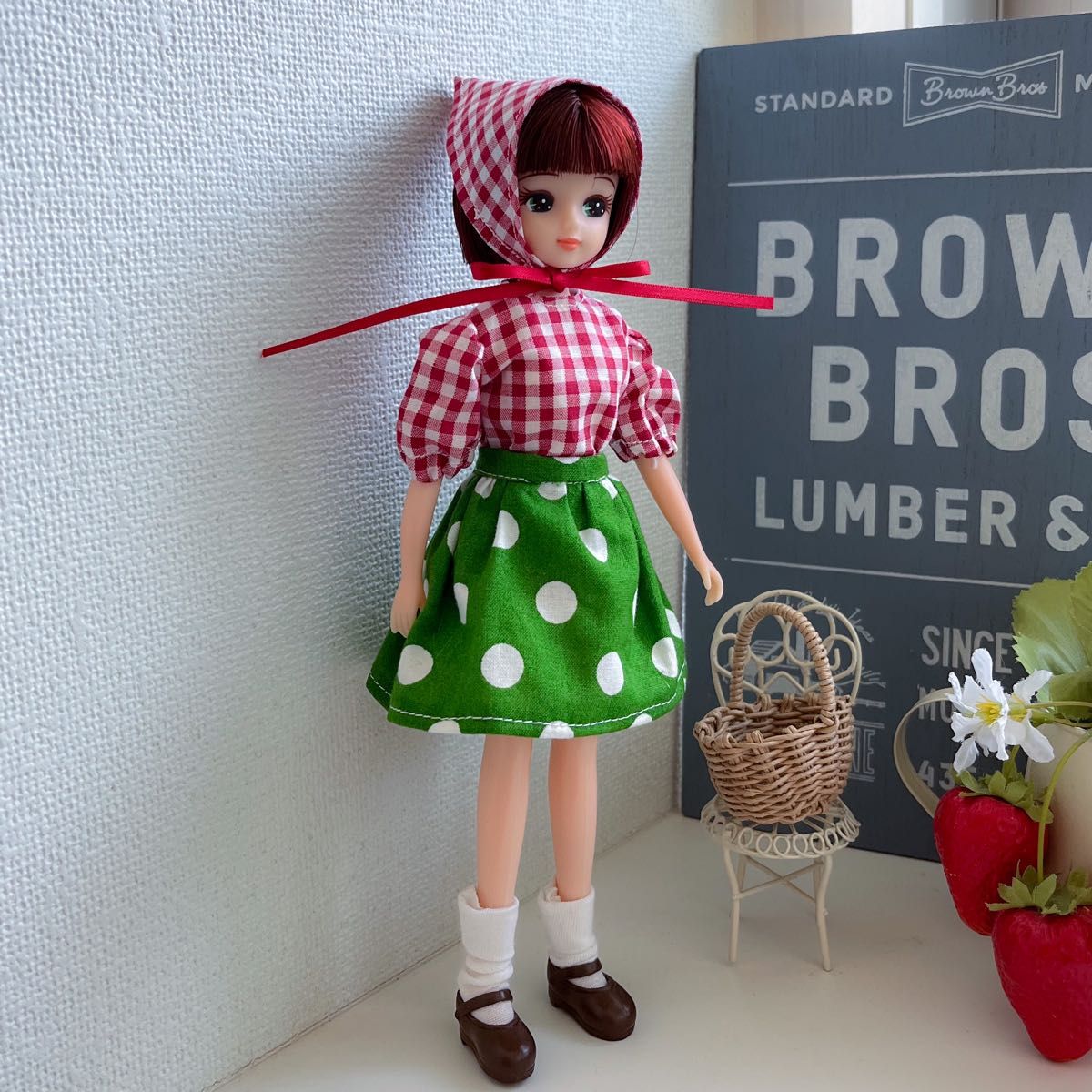 リカちゃん　ハンドメイド　服　ブラウス　スカート　三角巾　3点セット