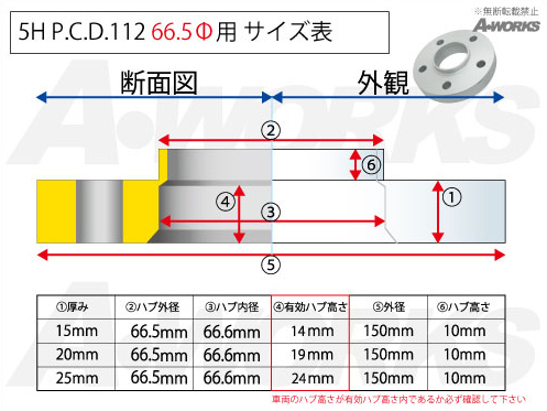 【14R ボルト付】15mmスペーサー 5/112 66.5φ 1セット(2枚)+14R球面座 M14xP1.5 首下40mm ブラック 10本_画像2